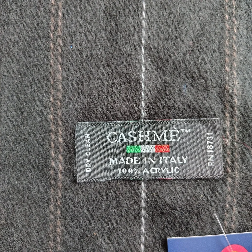 Saddlebred Mens Scarf Charcoal Grey Pinstripe Made in Italy Cashme Soft Acrylic